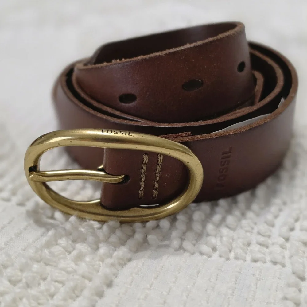 Fossil Brown Leather Belt Braid Women's Size Medium New